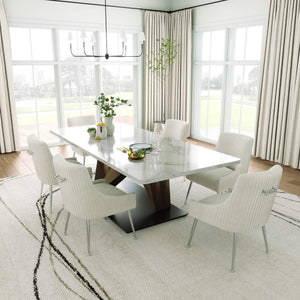 SEYNAR Modern Velvet Pleated Finish Back Dining Chair Set of 2/4/6 with Rear Handle