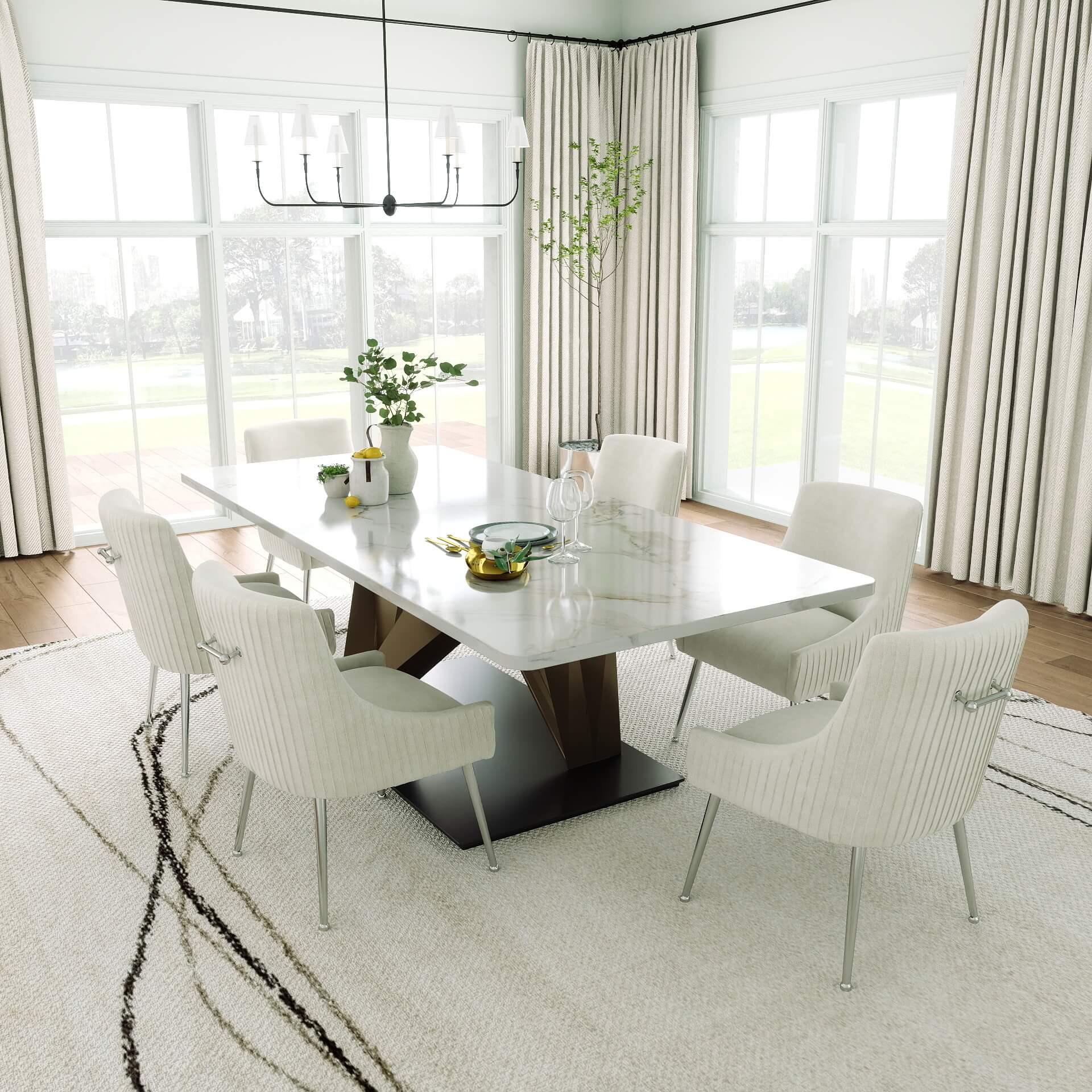 SEYNAR Modern Velvet Pleated Finish Back Dining Chair Set of 2/4/6 with Rear Handle