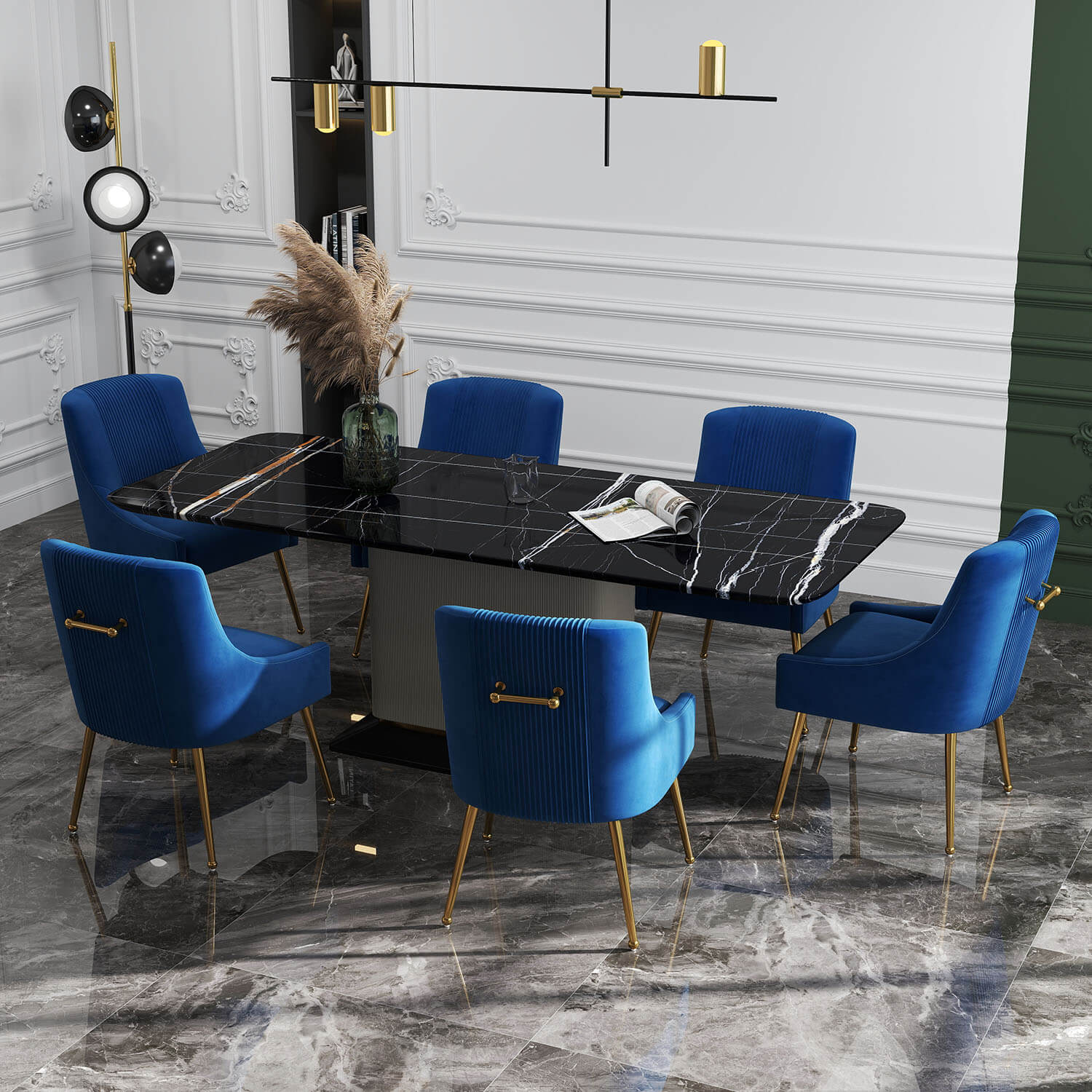 SEYNAR Modern Glam Velvet Dining Chair Set of 2/4/6 with Rear Handle