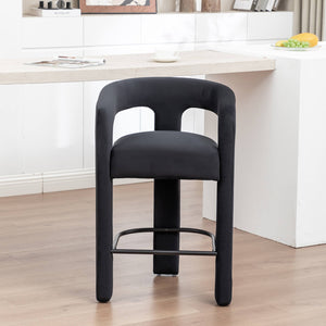 SEYNAR Modern Velvet 34.6''H Fixed Height Open-Back Bar Stool with Metal Footrest(Single/Set of 2)