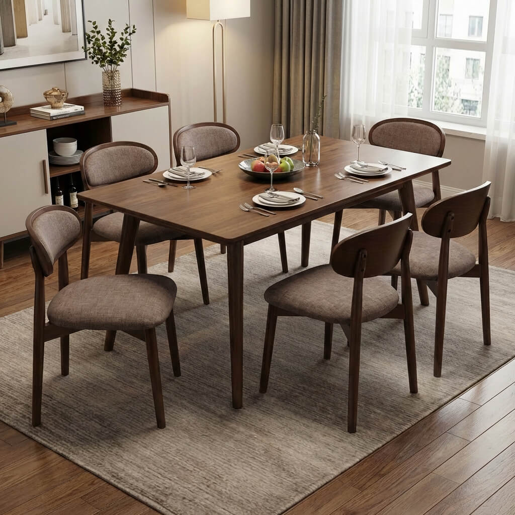 SEYNAR Set of 2/4/6 Mid-Century Modern Chenille Dining Chairs with Solid Wood Frame