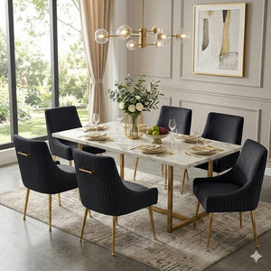 SEYNAR Modern Glam Boucle Pleated Velvet Dining Chair or Vanity Chair Set of 2/4/6