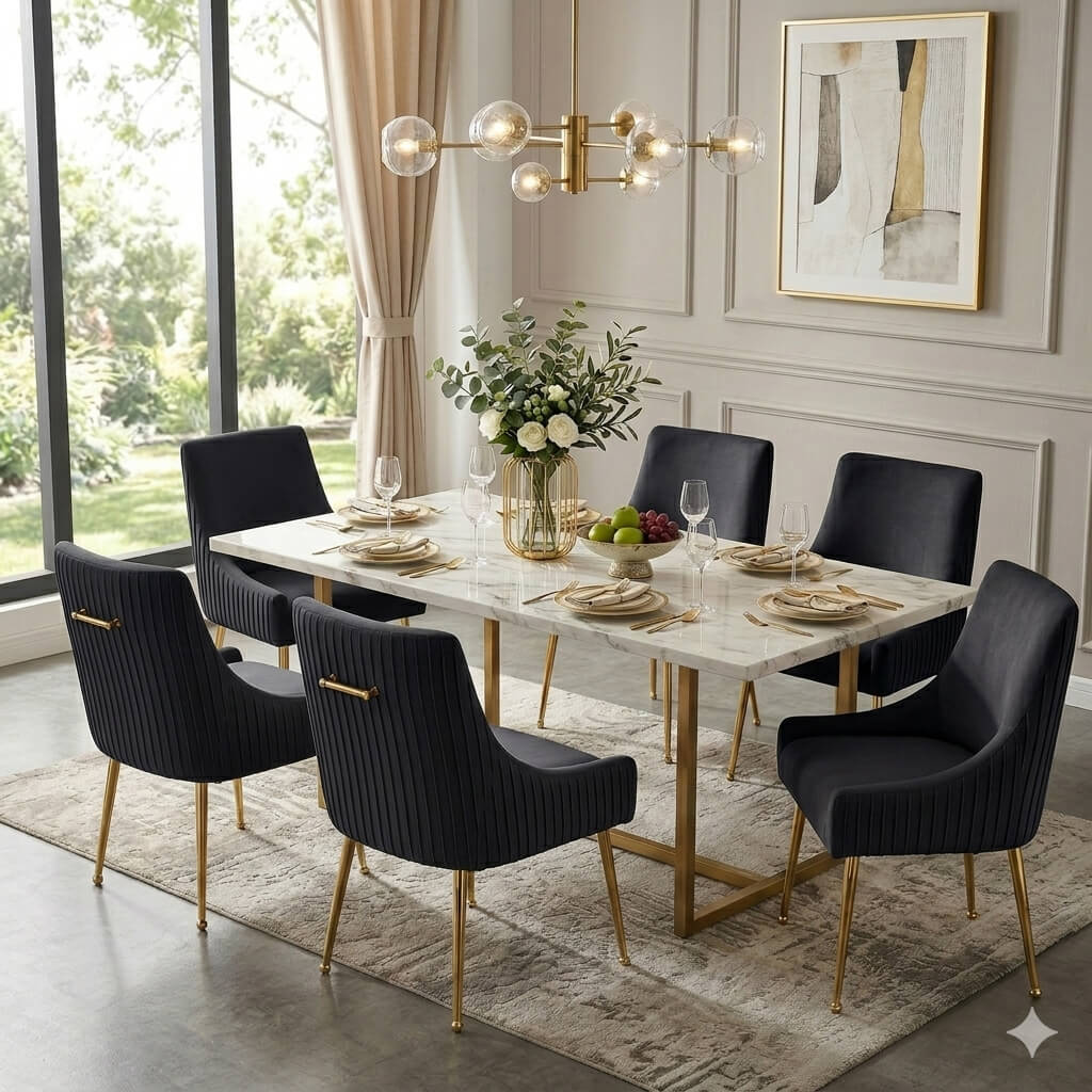 SEYNAR Modern Glam Boucle Pleated Velvet Dining Chair or Vanity Chair Set of 2/4/6