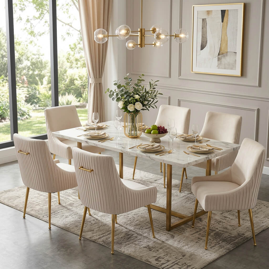 SEYNAR Modern Glam Boucle Pleated Velvet Dining Chair or Vanity Chair Set of 2/4/6
