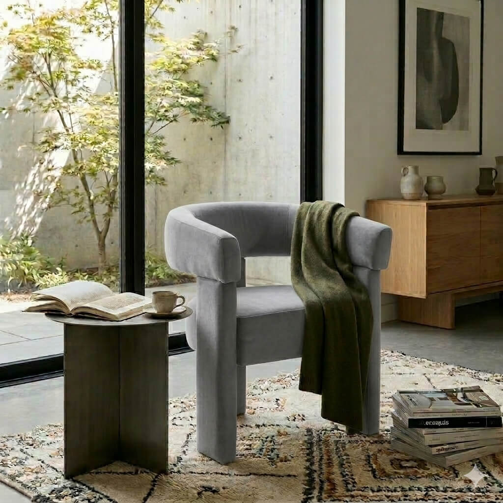 SEYNAR Modern Velvet Accent Chair, Upholstered Barrel Armchair with Curved Back and Thickened Padded Seat,Single chair or Set of 2/4/6