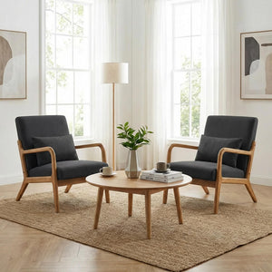 SEYNAR Mid-Century Modern Linen Accent Chair with Solid Wood Frame(Single/Set of 2)