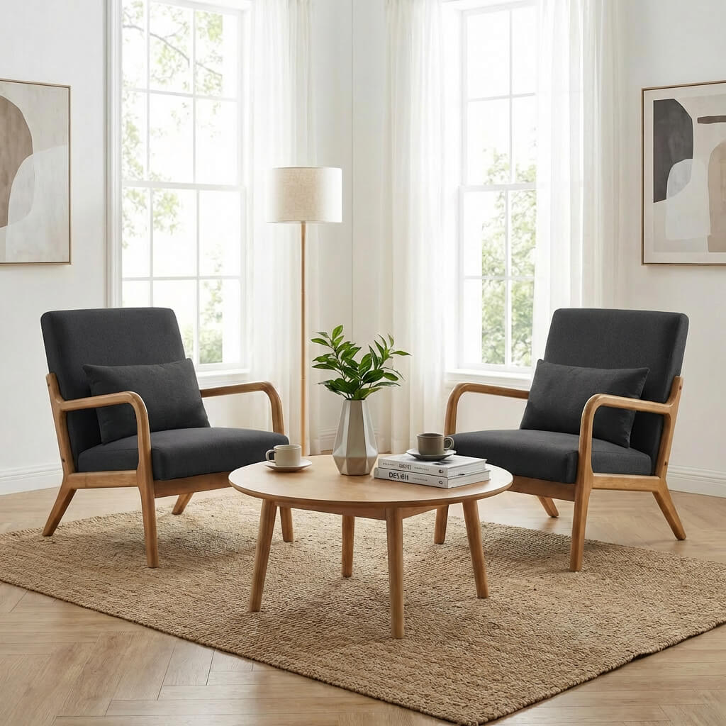 SEYNAR Mid-Century Modern Linen Accent Chair with Solid Wood Frame(Single/Set of 2)