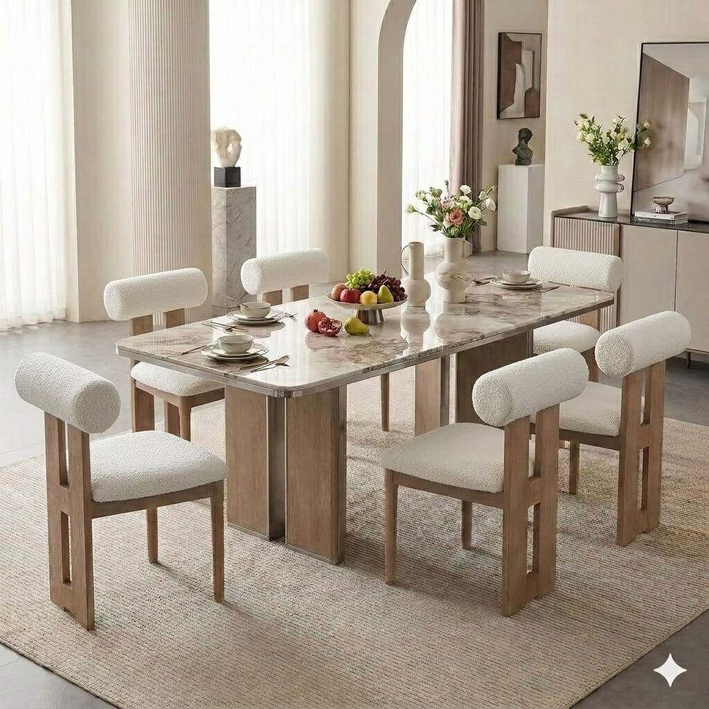 SEYNAR Set of 2/4/6 Modern Linen Upholstered Dining Chairs with Bolster Backrest