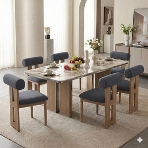 SEYNAR Set of 2/4/6 Modern Linen Upholstered Dining Chairs with Bolster Backrest