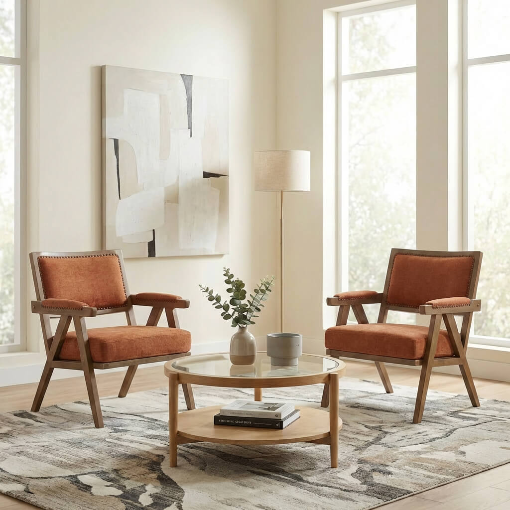 SEYNAR Rustic Mid-Century Chenille Accent Chair with Nailhead Trim and Wood Frame(Single/Set of 2)