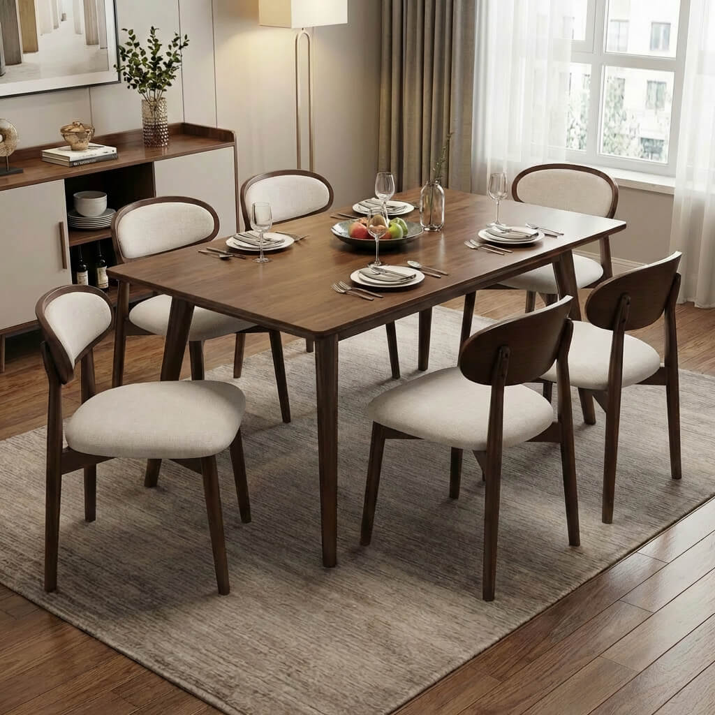 SEYNAR Set of 2/4/6 Mid-Century Modern Chenille Dining Chairs with Solid Wood Frame