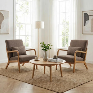 SEYNAR Mid-Century Modern Linen Accent Chair with Solid Wood Frame(Single/Set of 2)