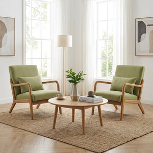 SEYNAR Mid-Century Modern Linen Accent Chair with Solid Wood Frame(Single/Set of 2)