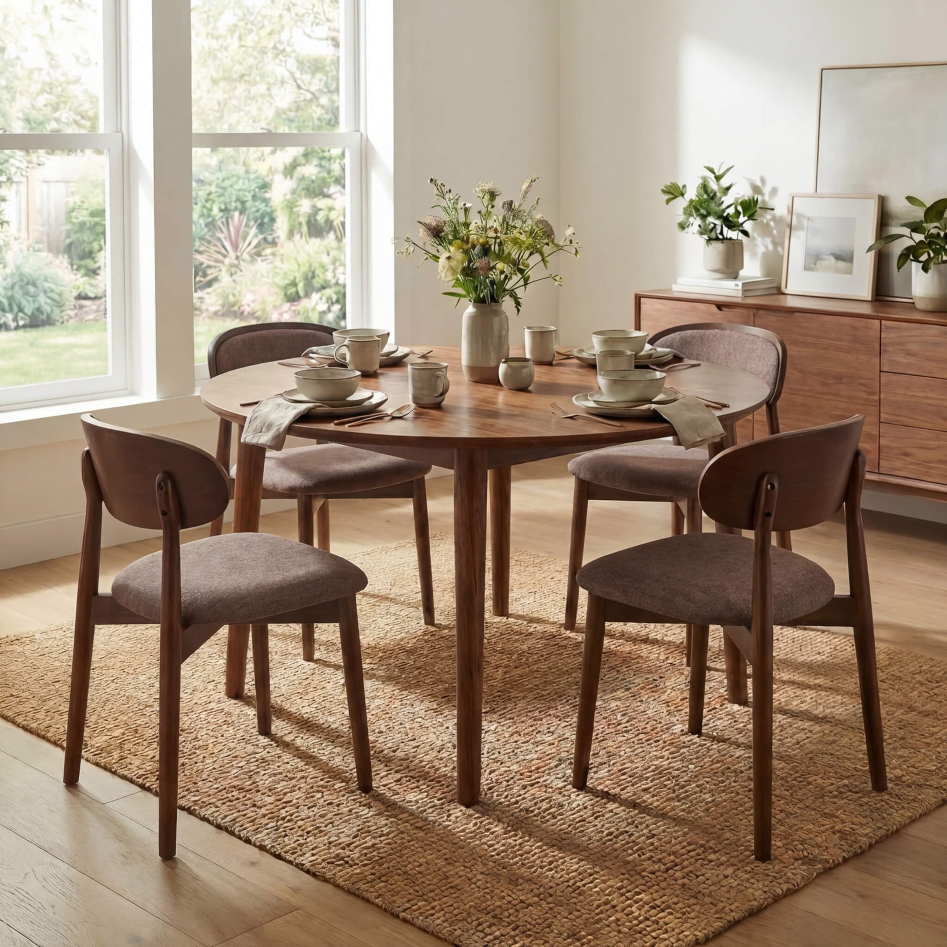 SEYNAR Set of 2/4/6 Mid-Century Modern Chenille Dining Chairs with Solid Wood Frame