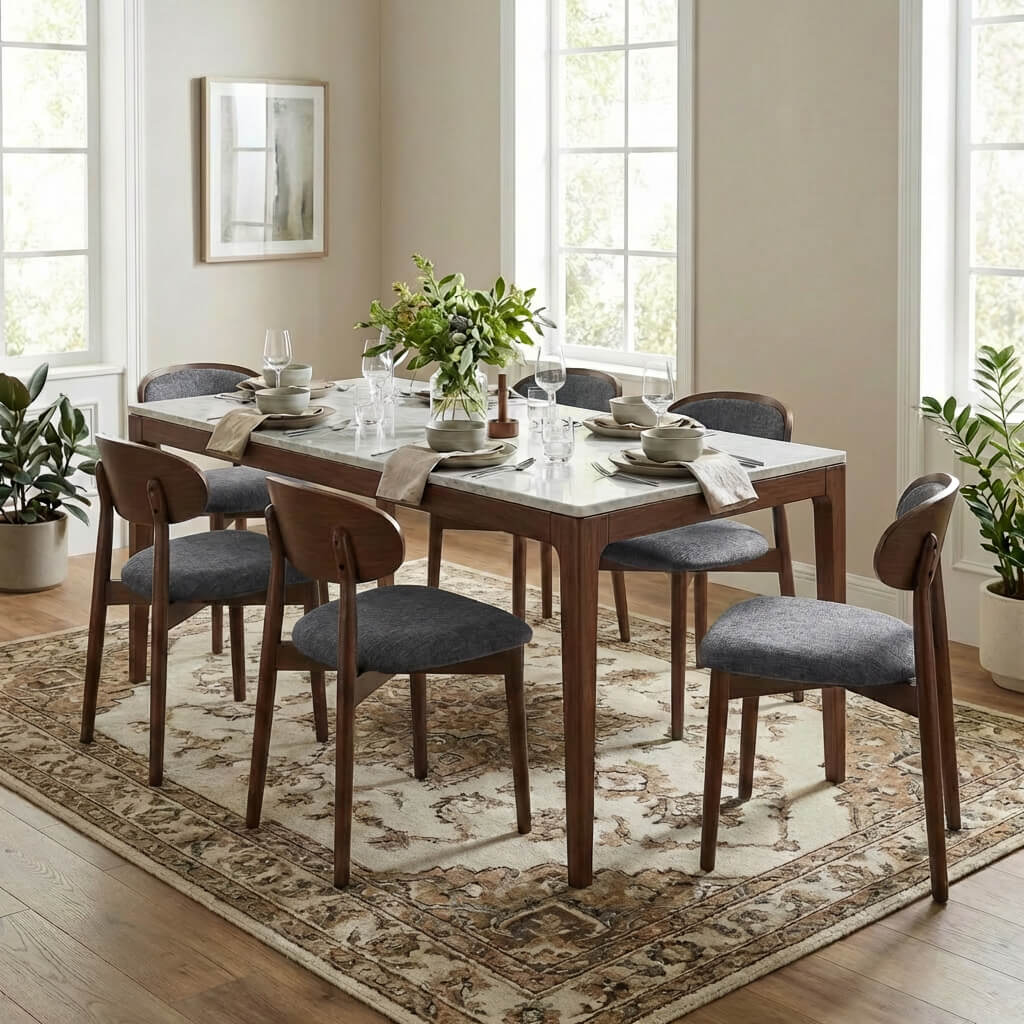 SEYNAR Set of 2/4/6 Mid-Century Modern Chenille Dining Chairs with Solid Wood Frame