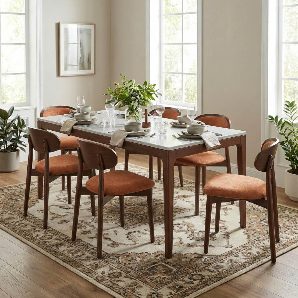 SEYNAR Set of 2/4/6 Mid-Century Modern Chenille Dining Chairs with Solid Wood Frame