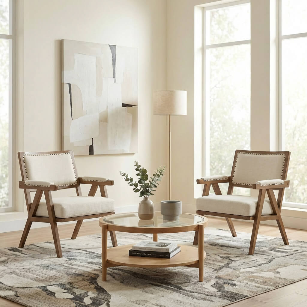 SEYNAR Rustic Mid-Century Chenille Accent Chair with Nailhead Trim and Wood Frame(Single/Set of 2)