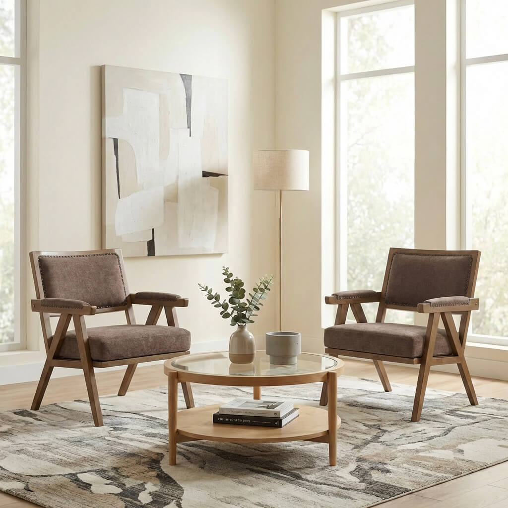 SEYNAR Rustic Mid-Century Chenille Accent Chair with Nailhead Trim and Wood Frame(Single/Set of 2)