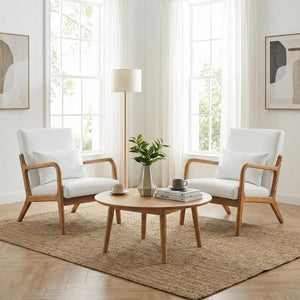 SEYNAR Mid-Century PU Leather Accent Chair with Lumbar Pillow(Single/Set of 2)
