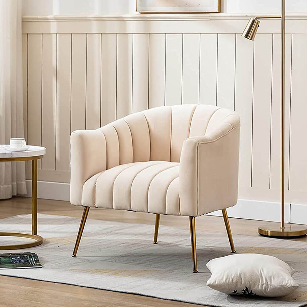 SEYNAR Modern Velvet Accent Chair,Round Upholstered Barrel Chair for Living Room