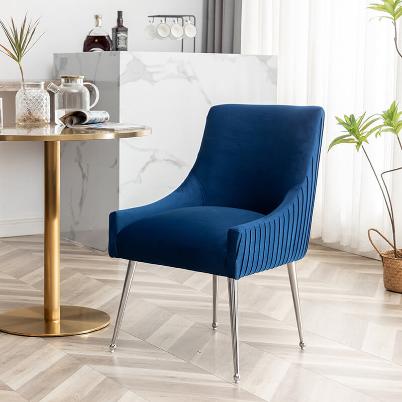 SEYNAR Modern Velvet Pleated Finish Back Dining Chair Set of 2/4/6 with Rear Handle