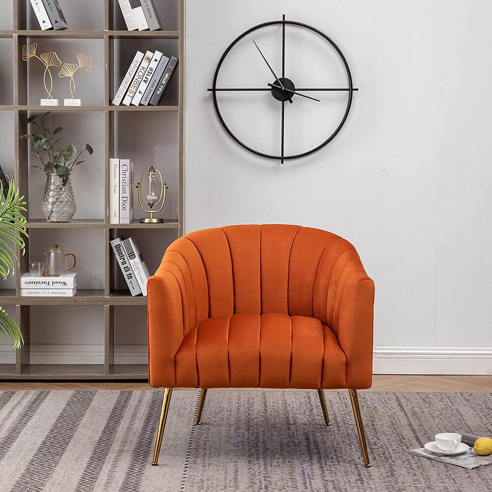 SEYNAR Modern Velvet Accent Chair,Round Upholstered Barrel Chair for Living Room