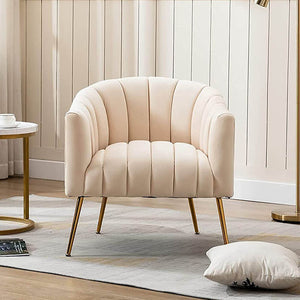 SEYNAR Modern Velvet Accent Chair,Round Upholstered Barrel Chair for Living Room