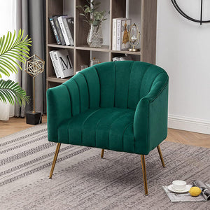 SEYNAR Modern Velvet Accent Chair,Round Upholstered Barrel Chair for Living Room
