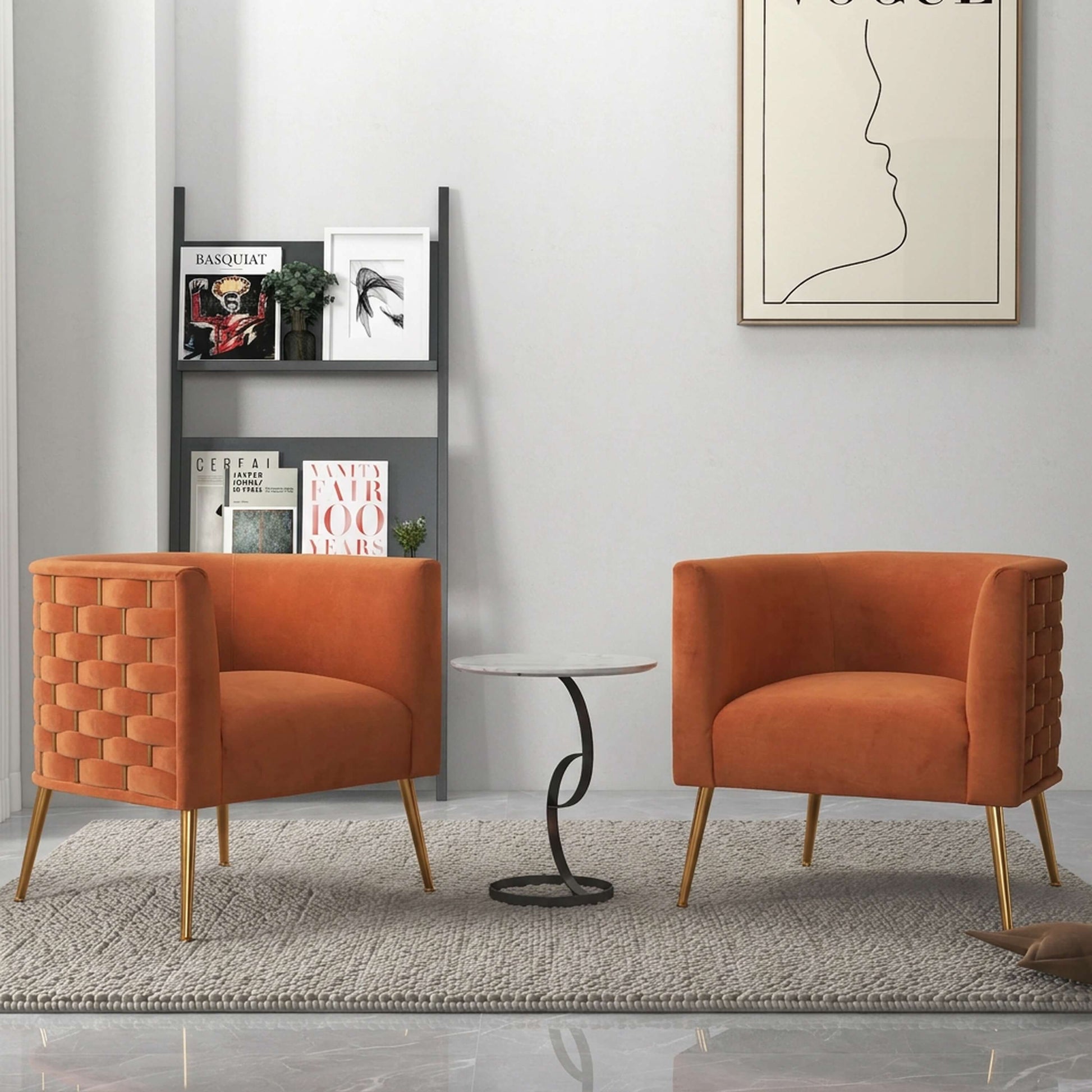 SEYNAR Mid-Century Modern Velvet Barrel Accent Chair, Round Upholstered Living Room Chair with Gold Finish Metal Base(Single/Set of 2)
