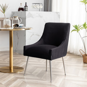 SEYNAR Modern Velvet Pleated Finish Back Dining Chair Set of 2/4/6 with Rear Handle