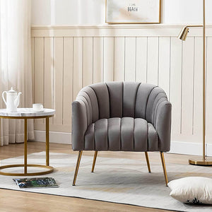 SEYNAR Modern Velvet Accent Chair,Round Upholstered Barrel Chair for Living Room