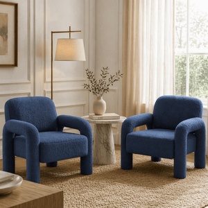 SEYNAR Modern Teddy Fabric Accent Chair with Sleek Legs (Single/Set of 2)