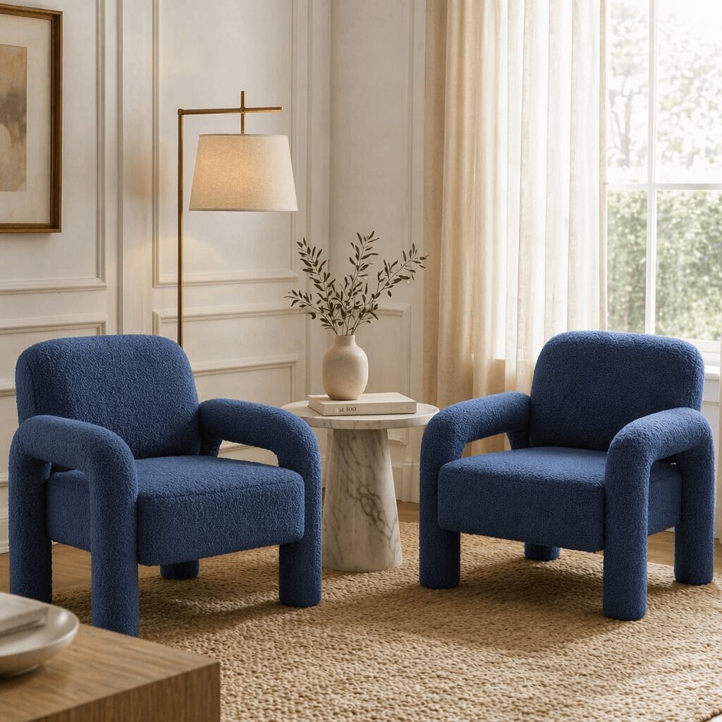 SEYNAR Modern Teddy Fabric Accent Chair with Sleek Legs (Single/Set of 2)