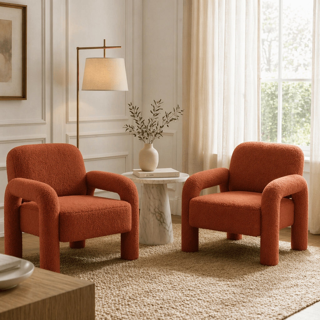 SEYNAR Modern Teddy Fabric Accent Chair with Sleek Legs (Single/Set of 2)